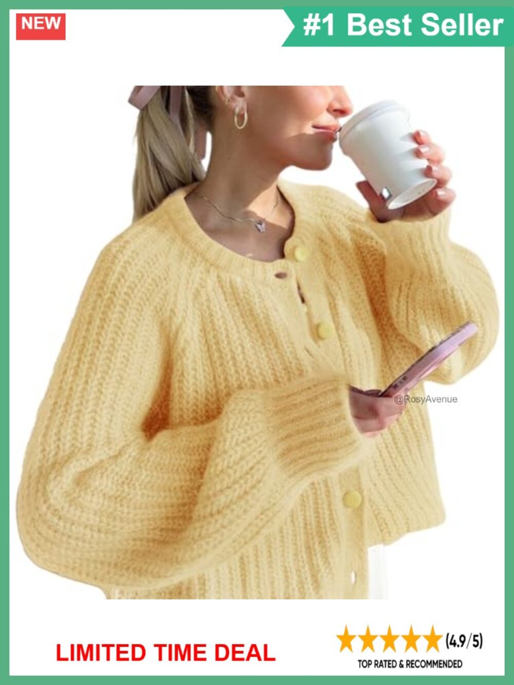 Women's Chunky Knit Button Down Cardigan Long Sleeve Relaxed Fit